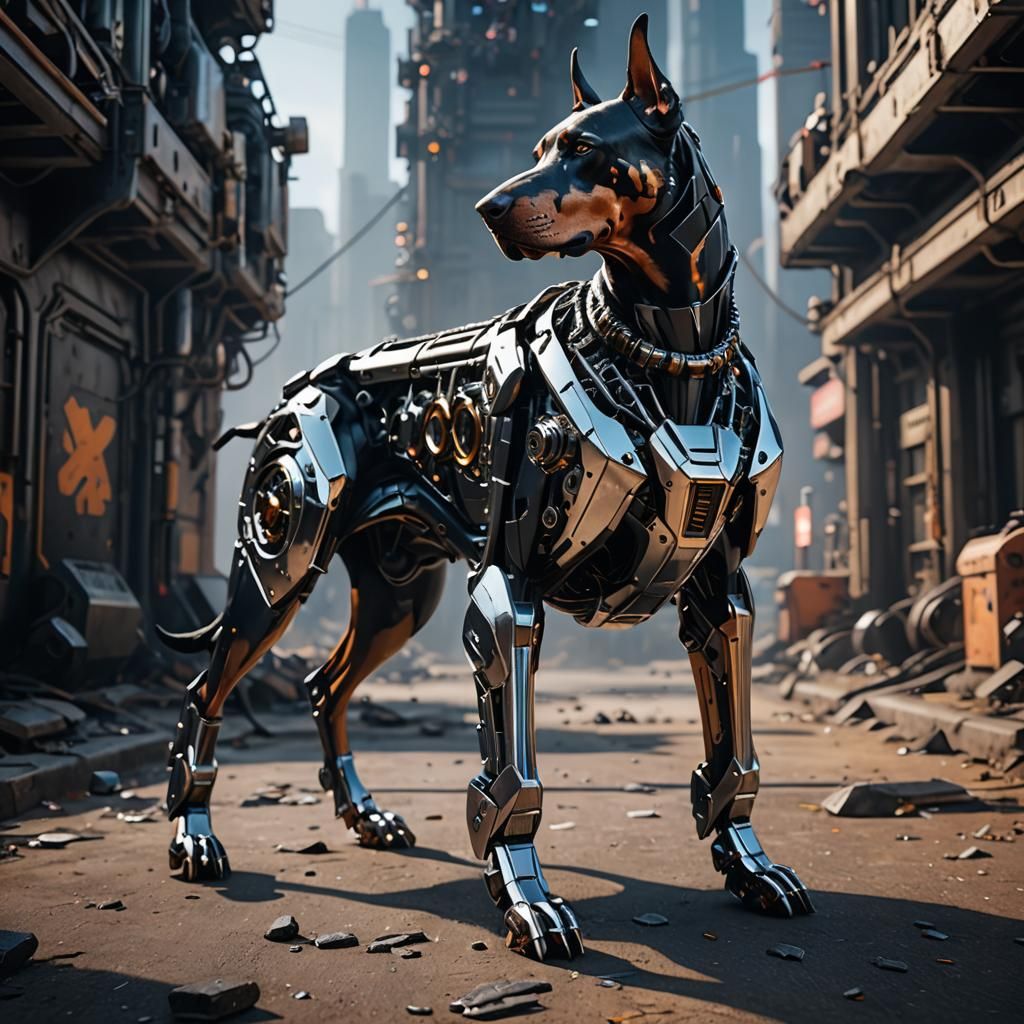 Futuristic Cyborg Doberman in Sci-Fi Style