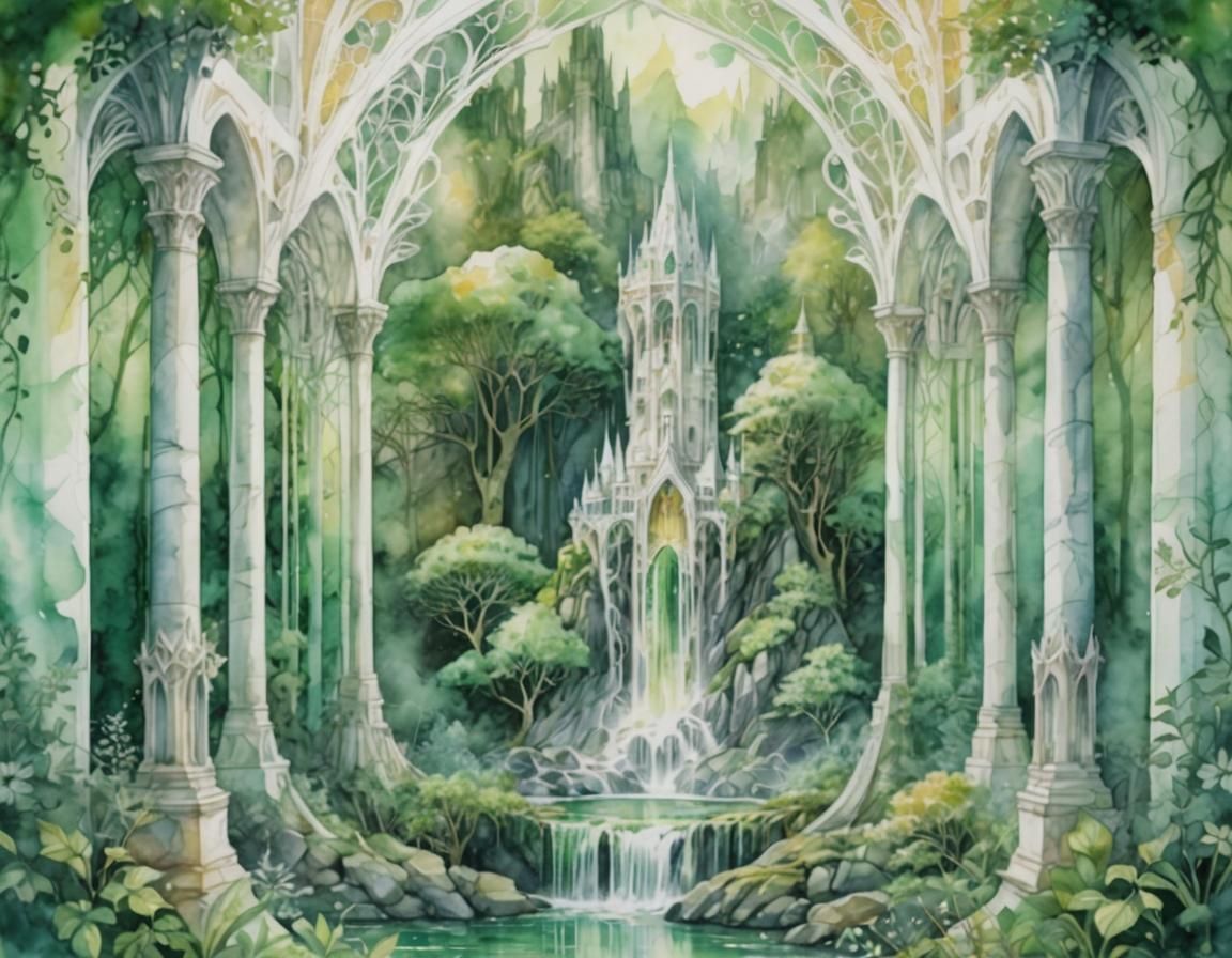 Elegant Elven Architecture in Watercolor Style