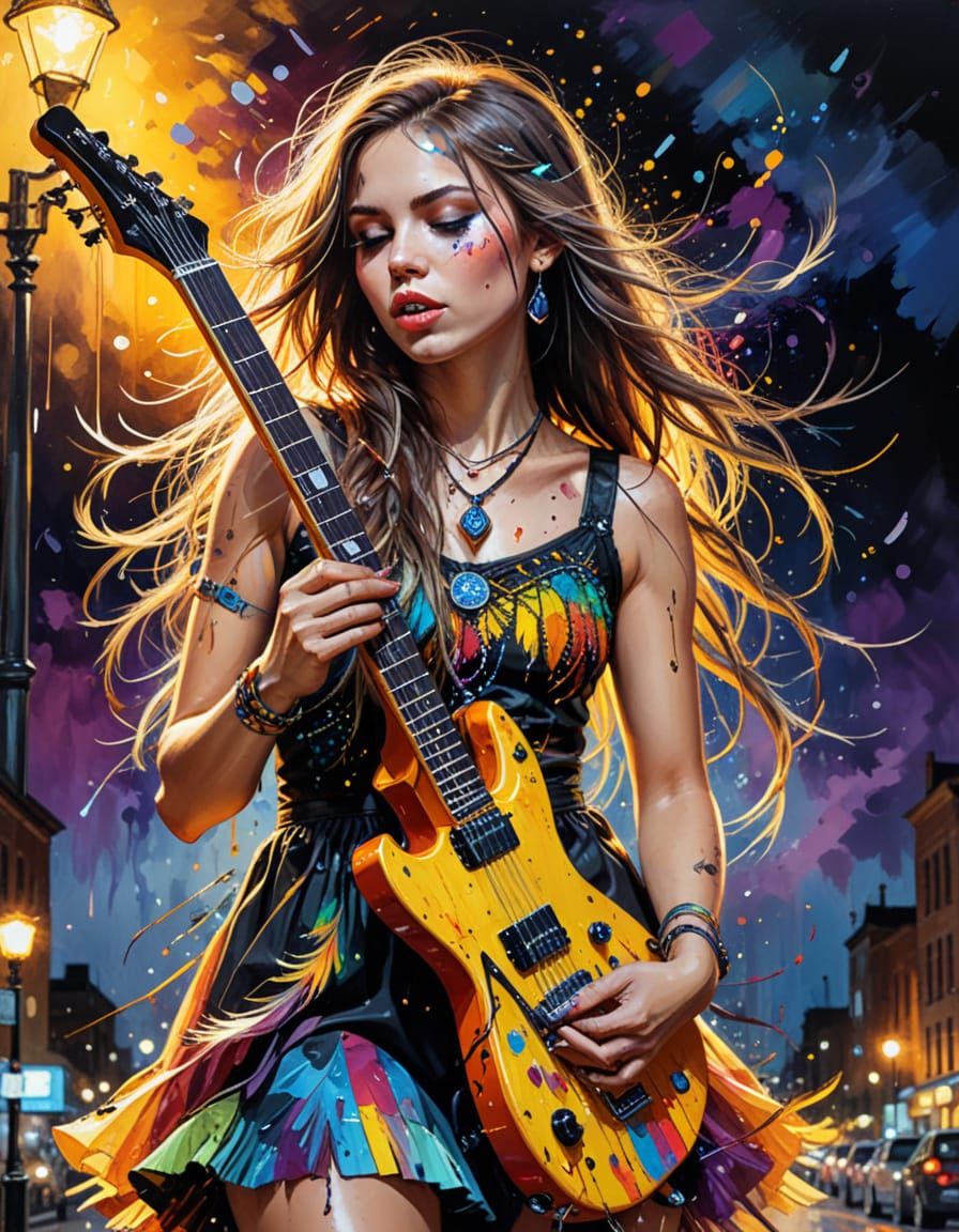 Heavy Metal Dreamcatcher Playing Guitar in Vivid Colors