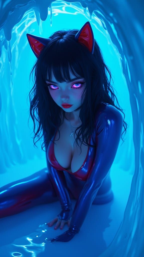 Goth Girl in Latex Catsuit: Surreal 3D Anime