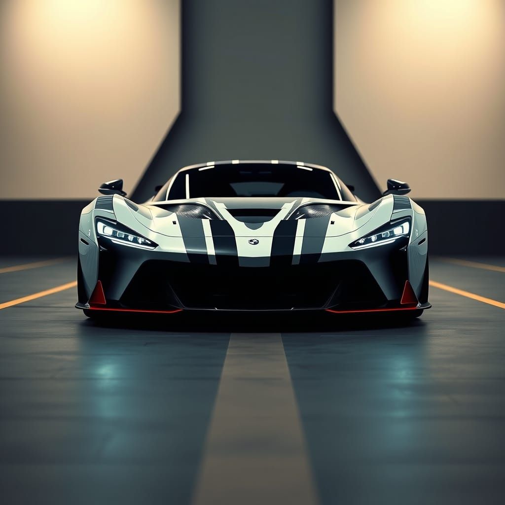 Futuristic Striped Sports Car in Hyperrealistic Detail