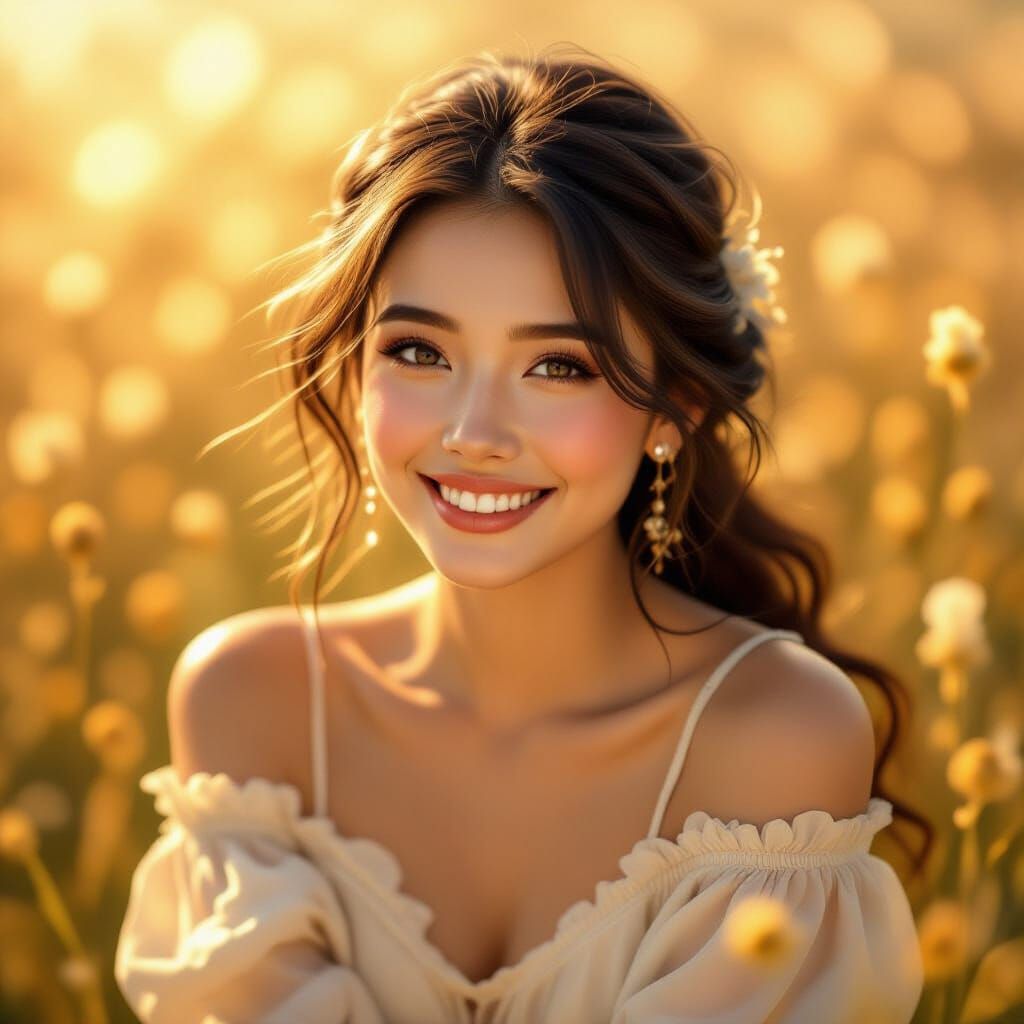 Tender Woman Smiling in Golden Light