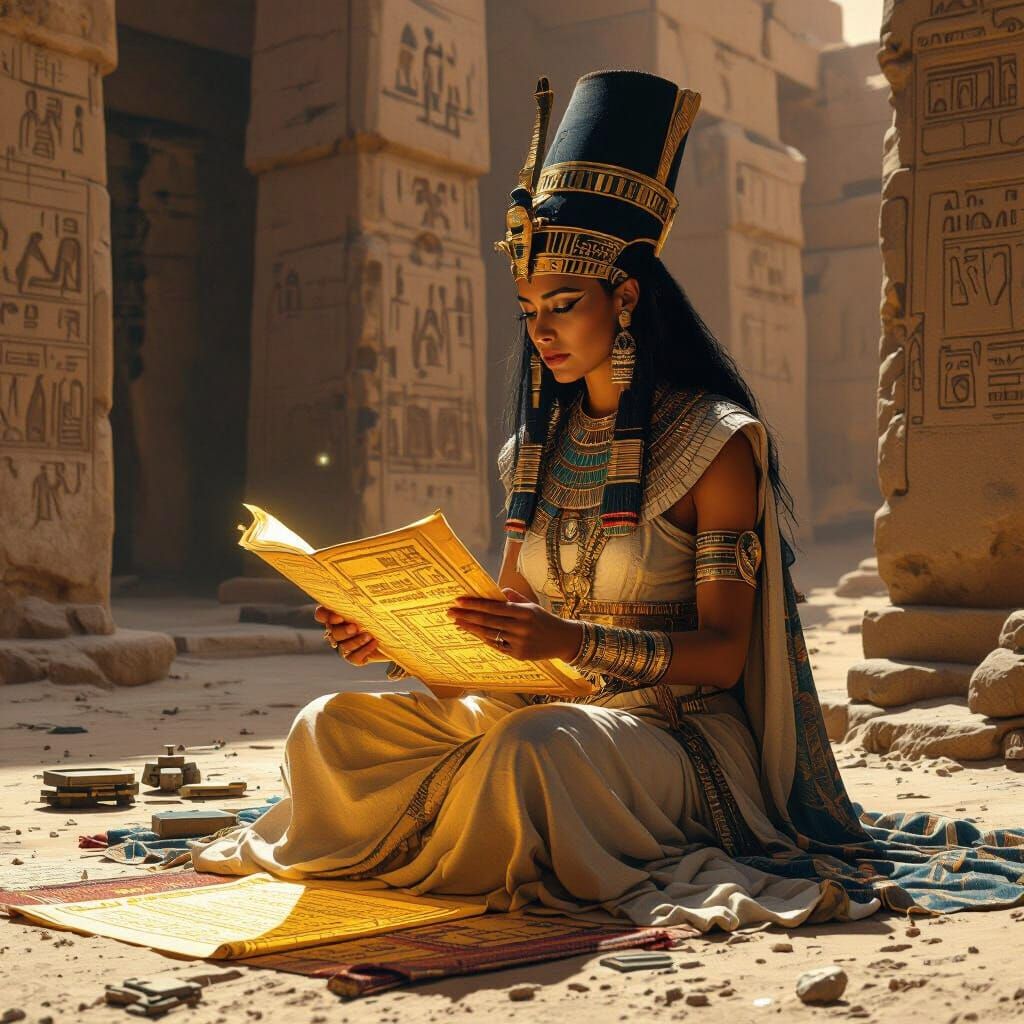 Egyptian Priestess in Oasis Chamber: Digital Art