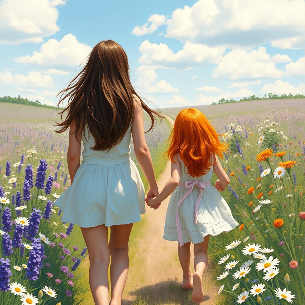 Sisters in a Vibrant Floral Field