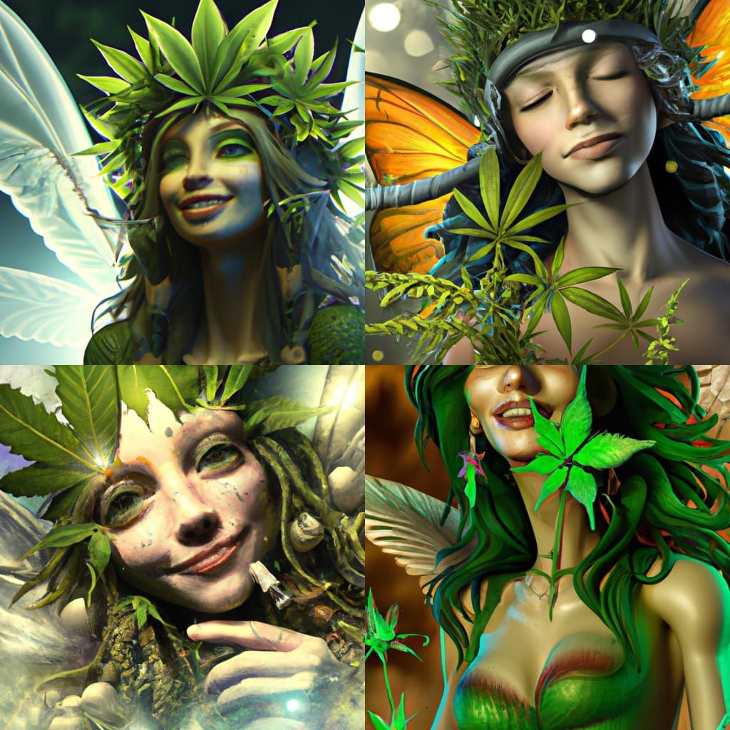 High-Resolution 3D Fairy with Cannabis Wings