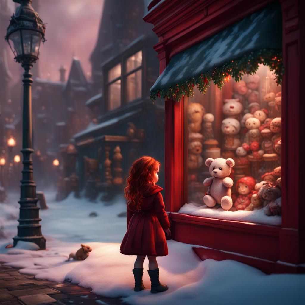 Redhead Gaze: A Dark Fantasy Toy Store Scene