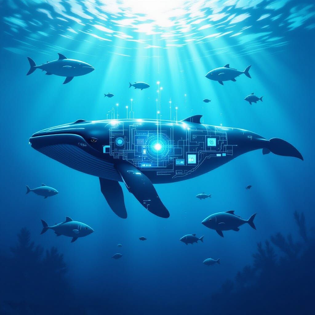 Whale Silhouette Hides Advanced Tech World in Realistic Sea