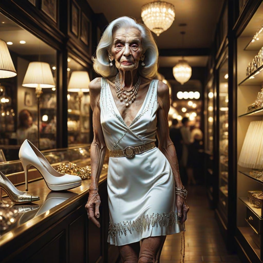 Elegant Senior Transvestite in Mini-Dress and Heels, Caught ...