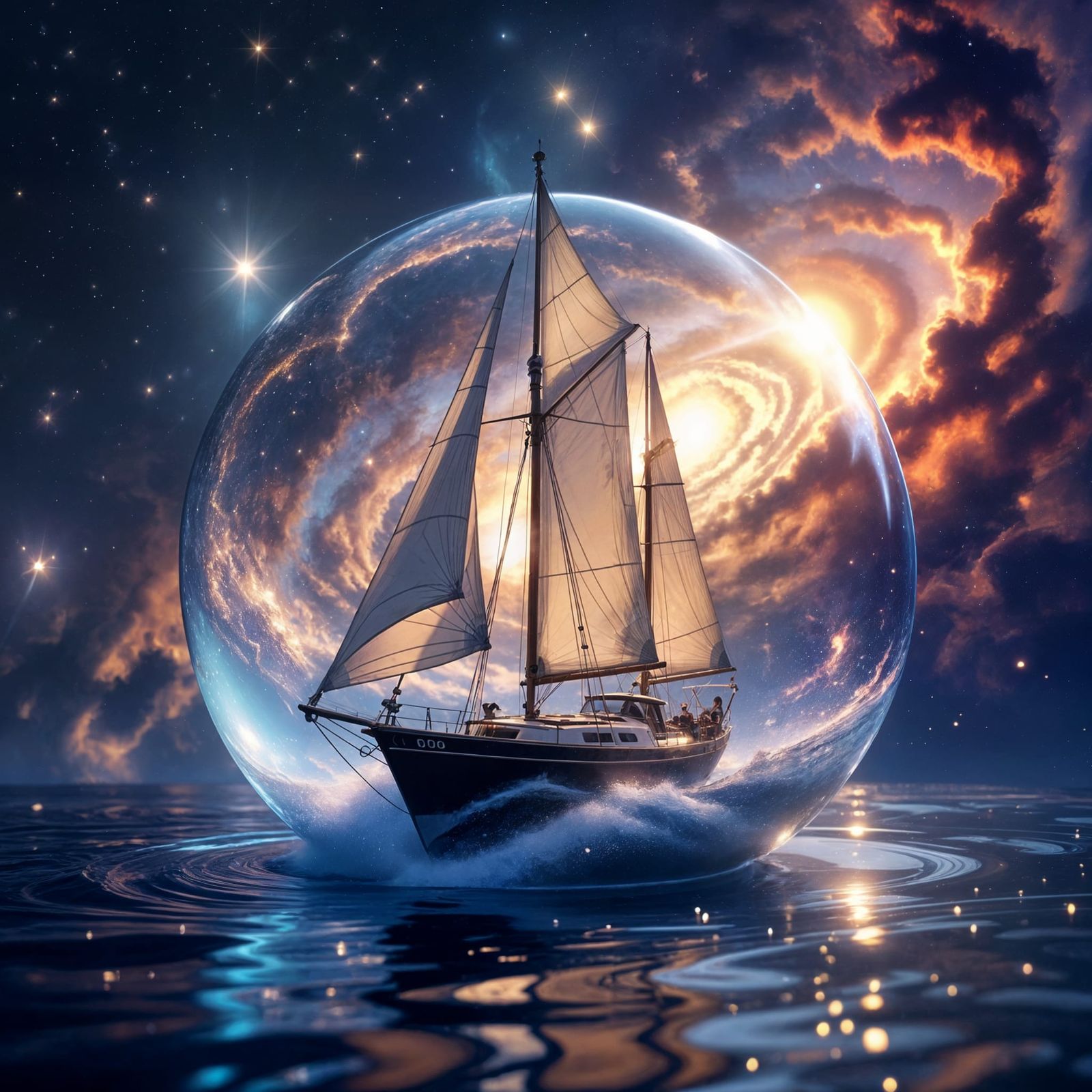 Majestic Sailboat Navigates Cosmic Nebula in Hyper-Realistic...
