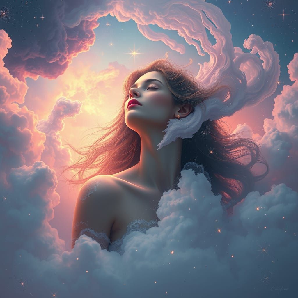 Ethereal Woman in Surreal Dreamscape: Digital Painting