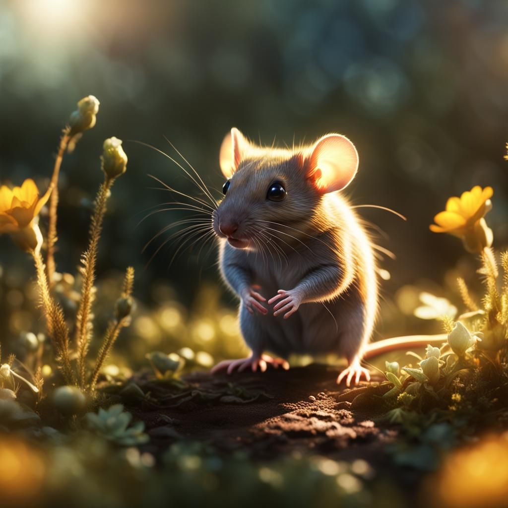 Cute Field Mouse in Sunlight: Detailed Matte Painting