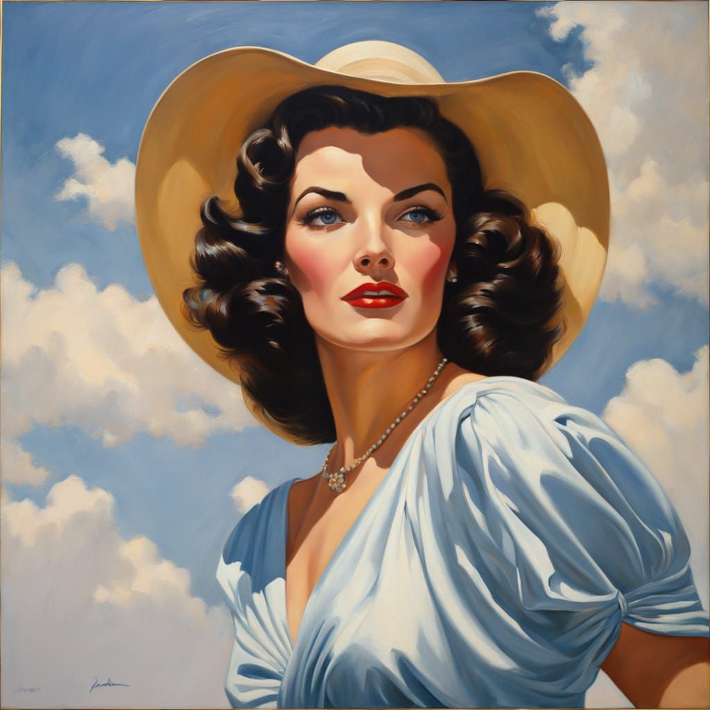 Realistic Portrait of Jane Russell in Impressionistic Style