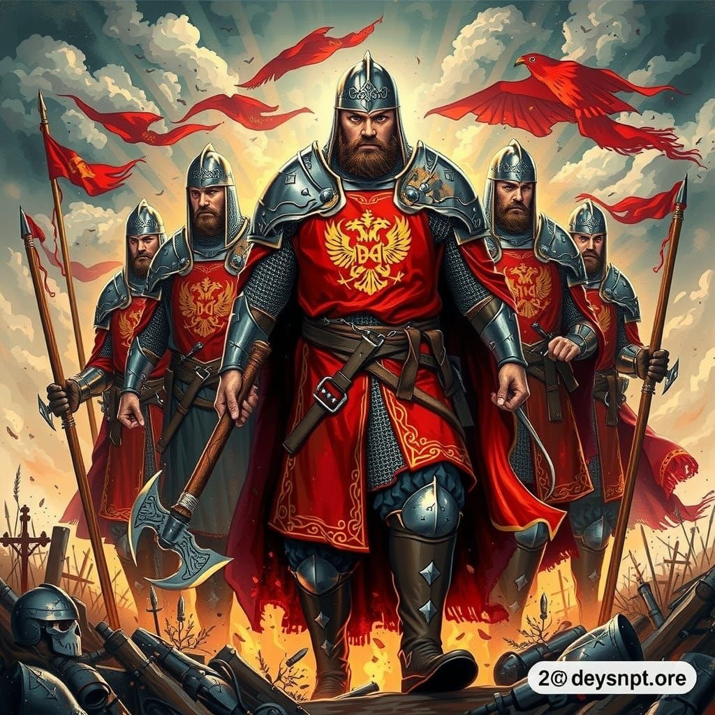 Epic Russian Knight in Fiery Determination