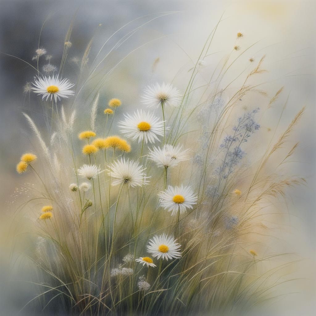 Dreamy Pastel Painting of Wild British Flowers