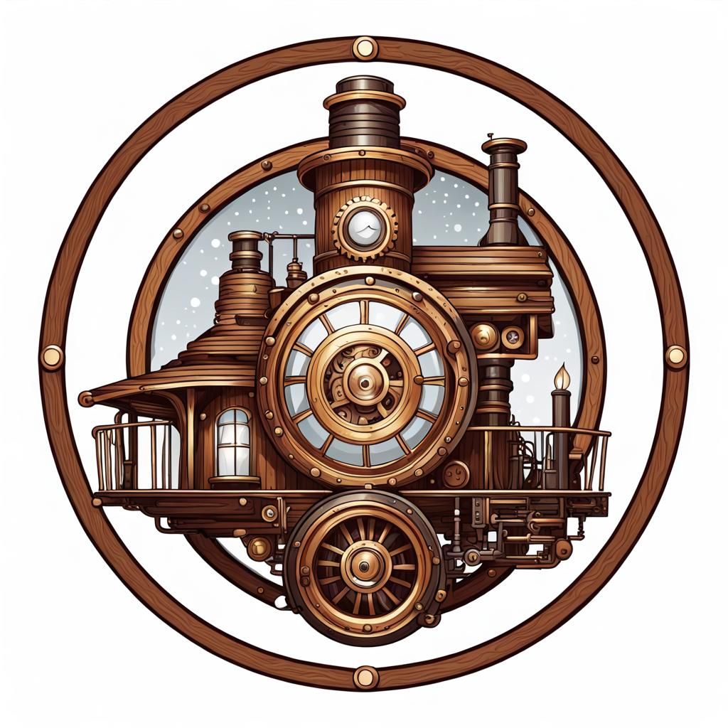Steampunk Christmas House Vector Logo