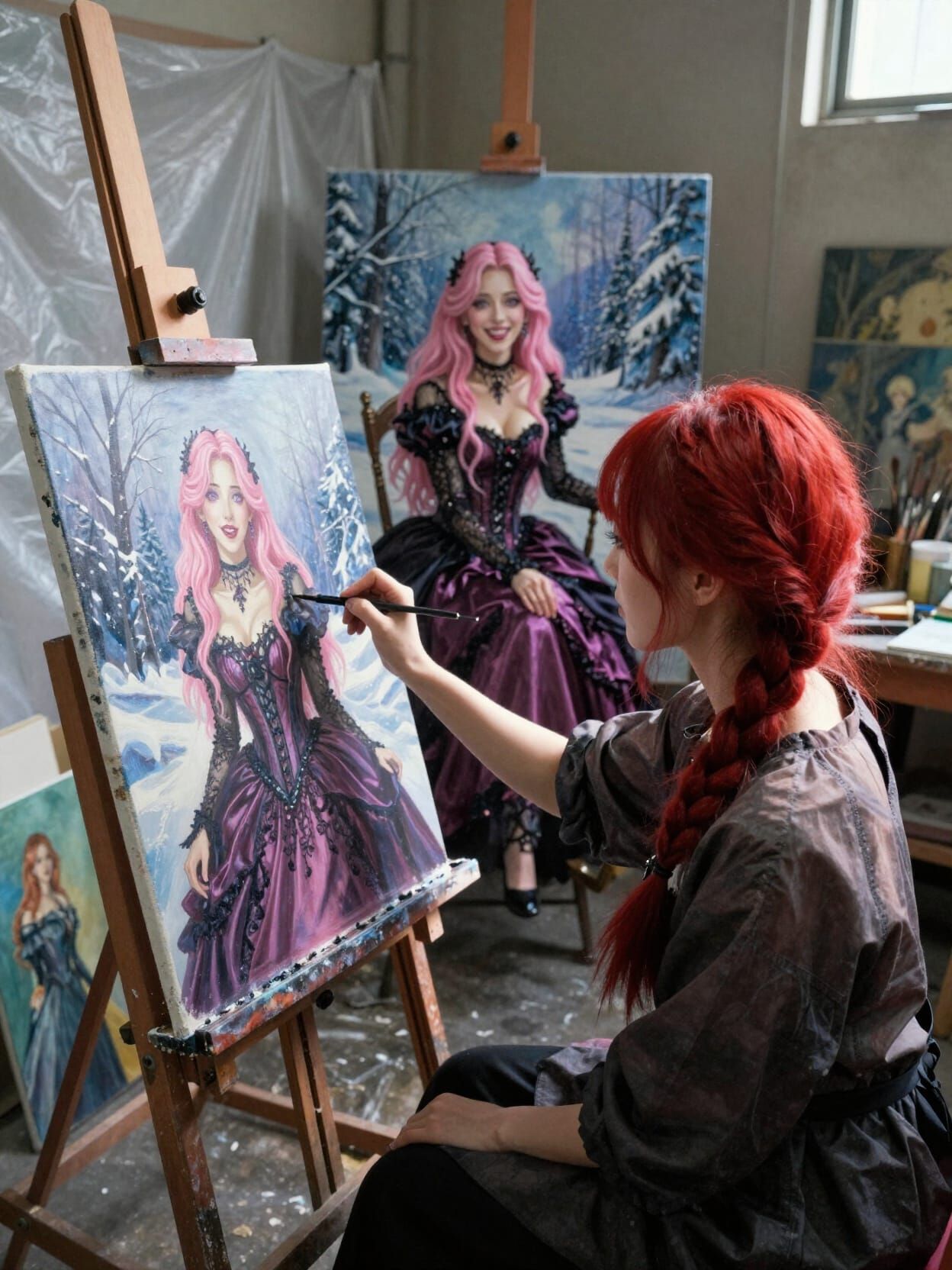 Artist Creates Gothic Winter Scene in Studio