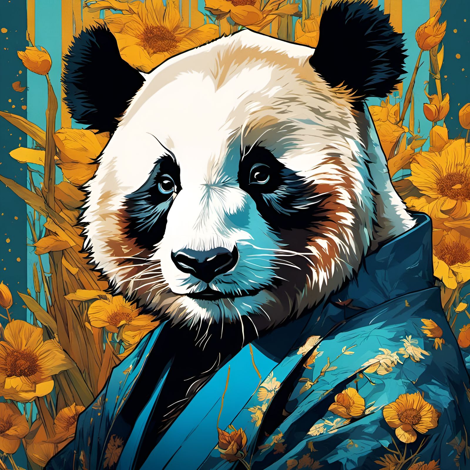 Panda Portrait of Van Gogh in Digital Art Style
