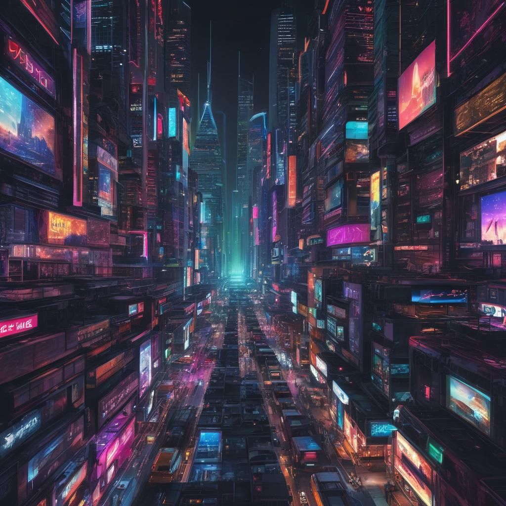 Futuristic Urban Landscape with Neon Skyscrapers