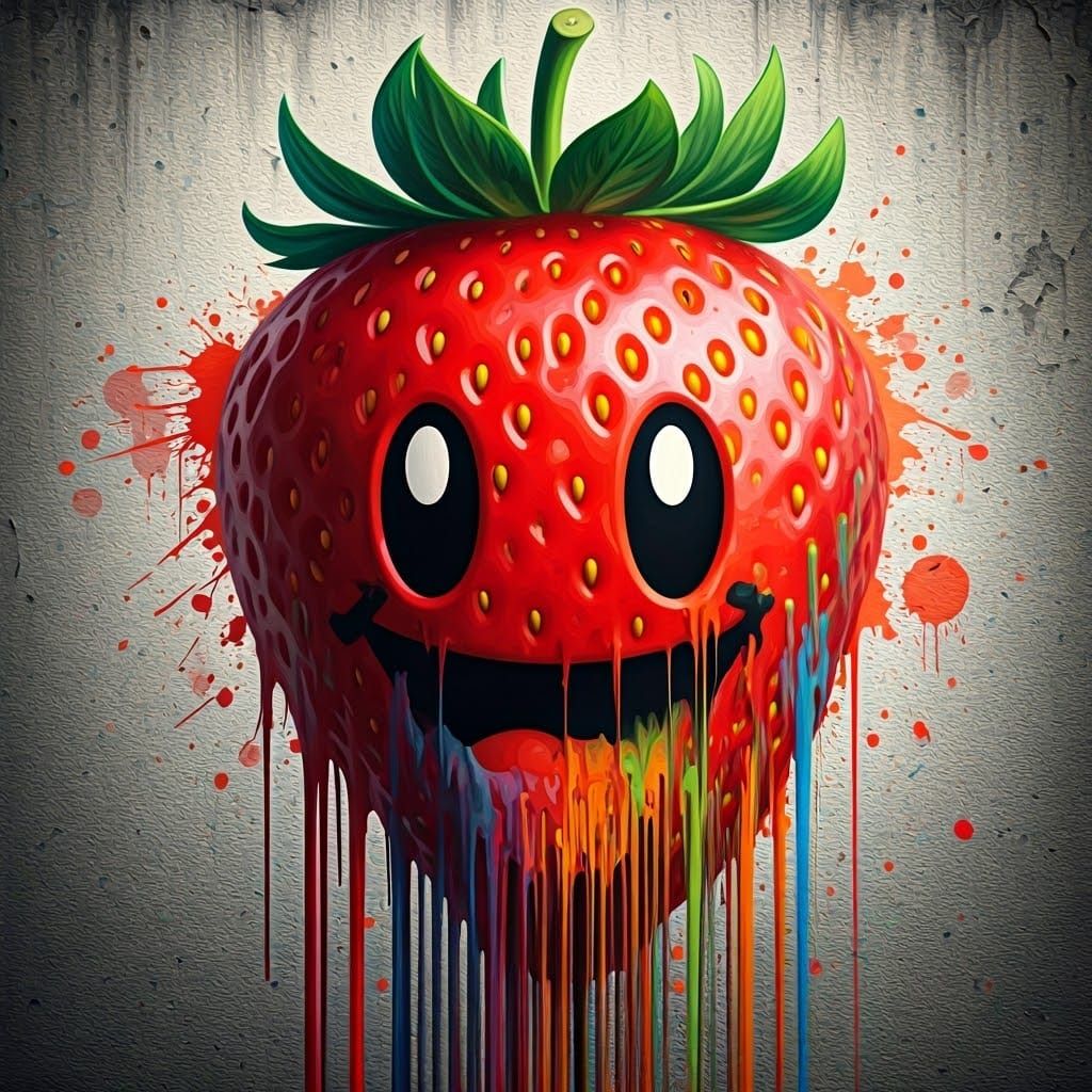 Vibrant City Strawberry Mural in Hyper-Detailed Style