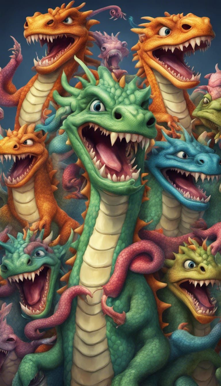Hilarious Multi-Headed Hydra Dragon in a Selfie