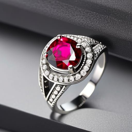 Detailed Silver Ring with Ruby Gemstone