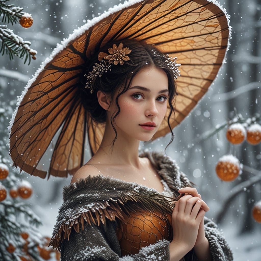 Magical Winter Fairy in Amber Light Glade