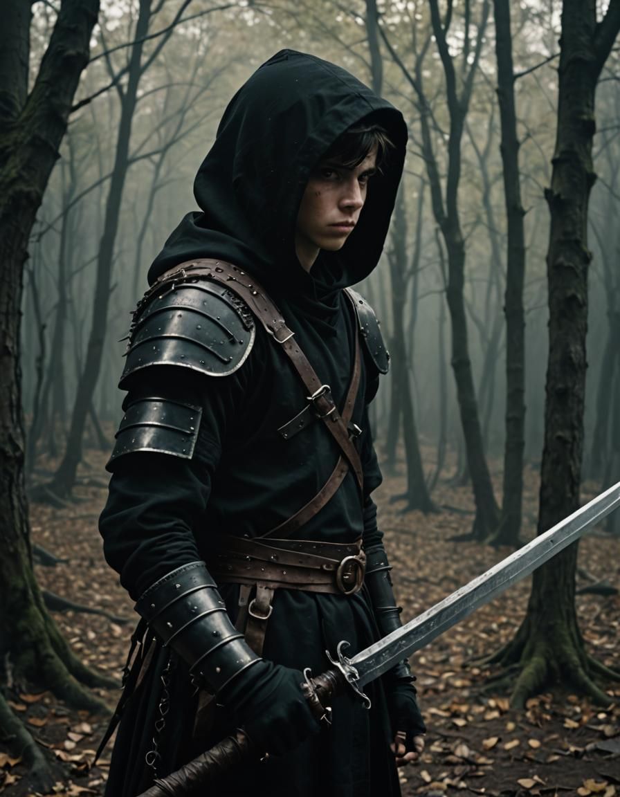 Teen Warrior in Dark Fantasy Style