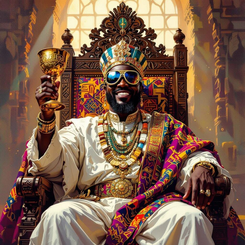 Liberian King Celebrates Victory in Oil Painting Style