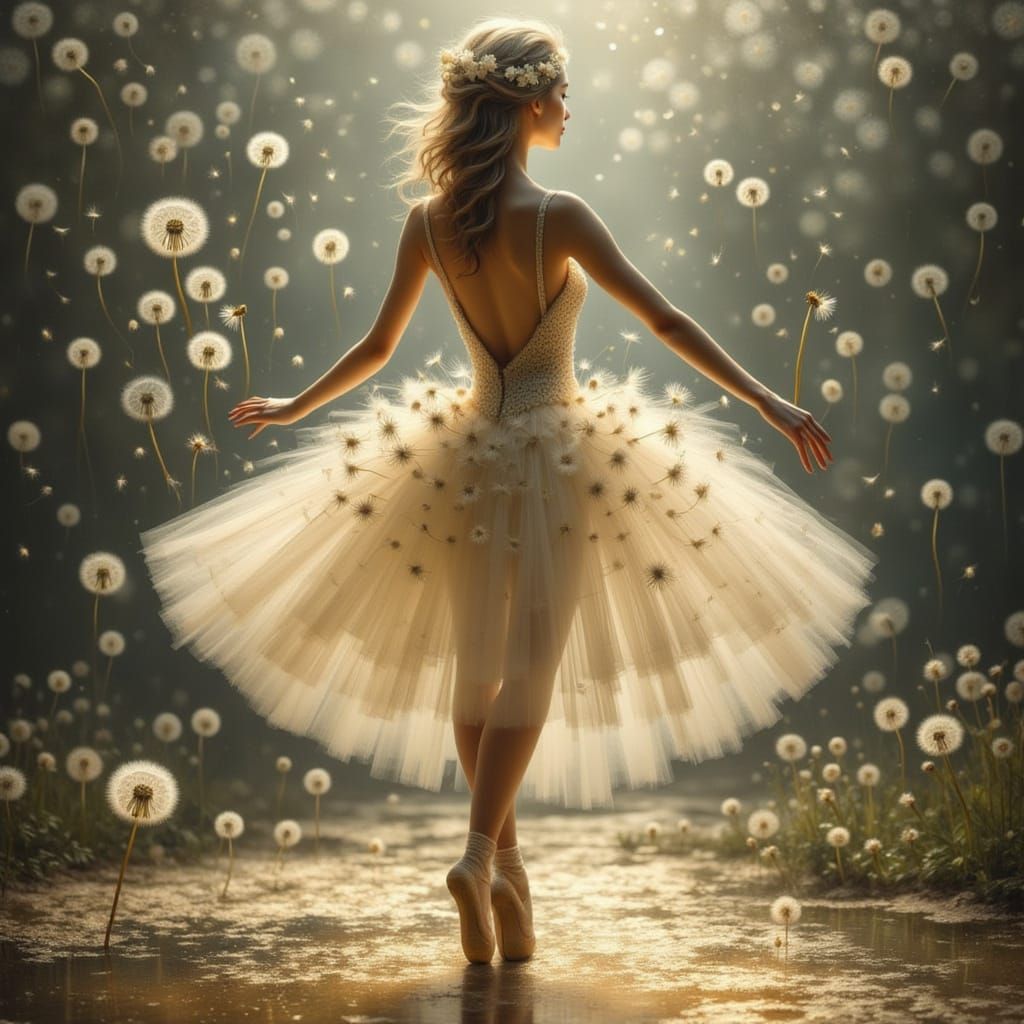 Ballerina in Dandelion Seed Tutu with Golden Light