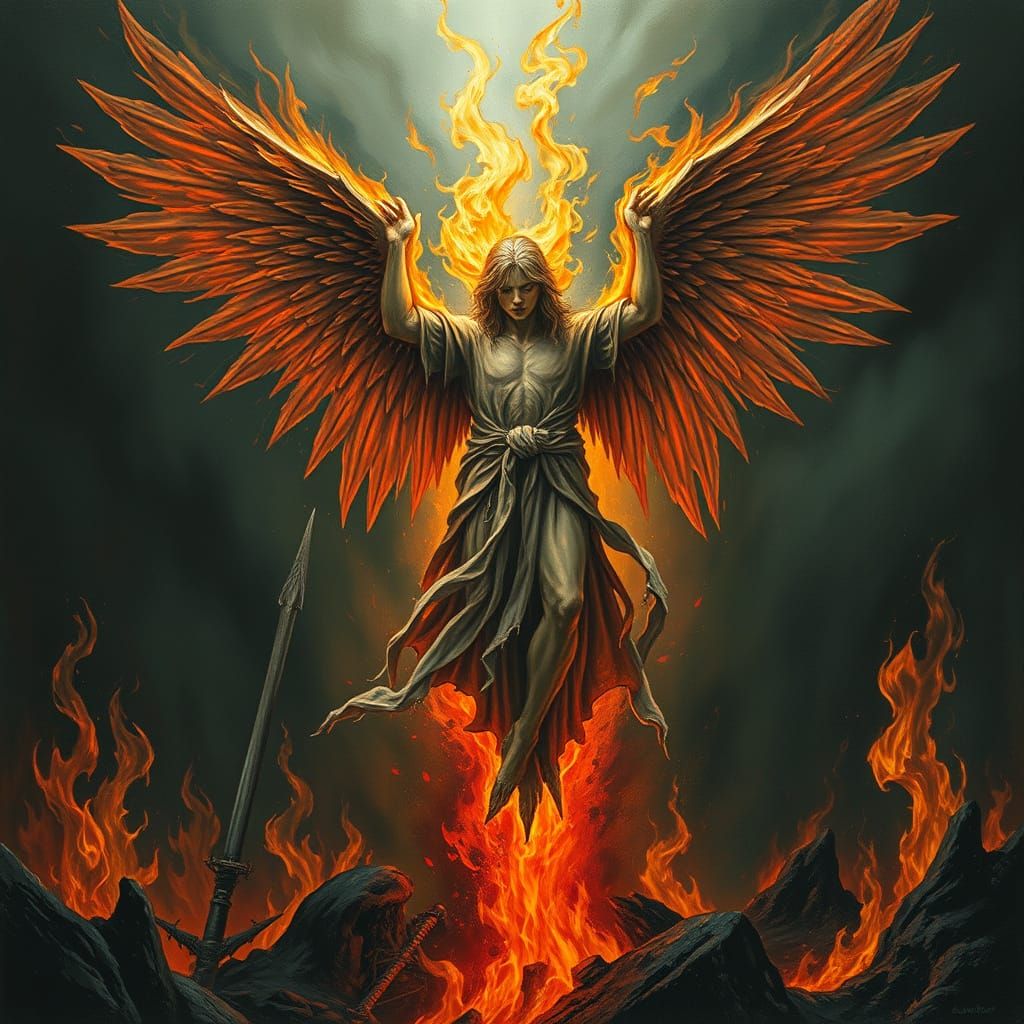 Fallen Angel Amidst Burning Brimstone