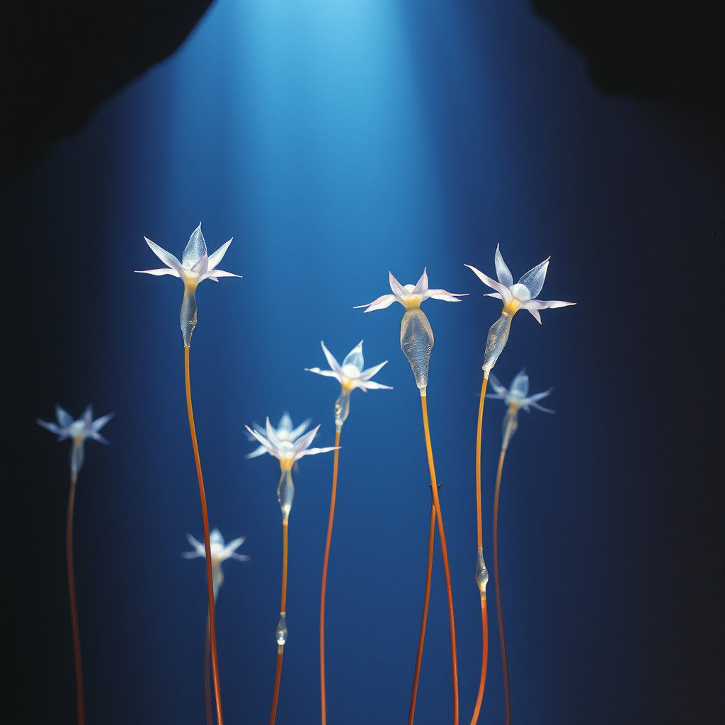 Ethereal Crystal Flowers in a Blue Cave, Surreal Art