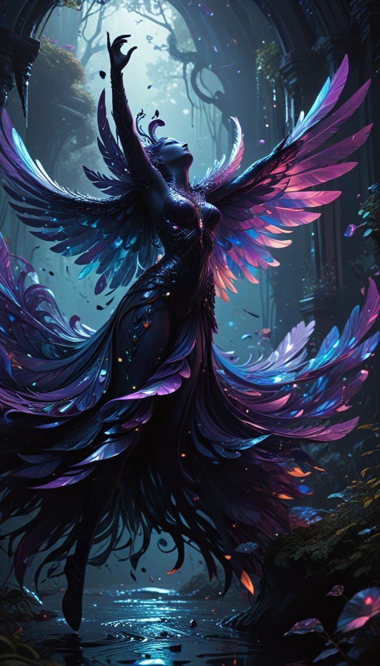 Vibrant Humanoid Bird in Comic Style with Iridescent Feather...