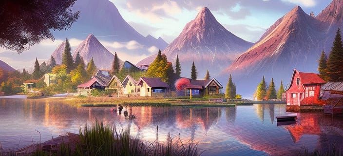 Futuristic Lakeside Fishing Village Concept Art