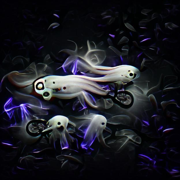 Ethereal Ghost Squids in Bioluminescent Display