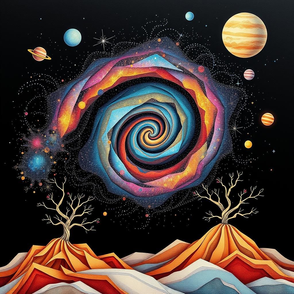 Cosmic Star Bridge in Folk Art Style