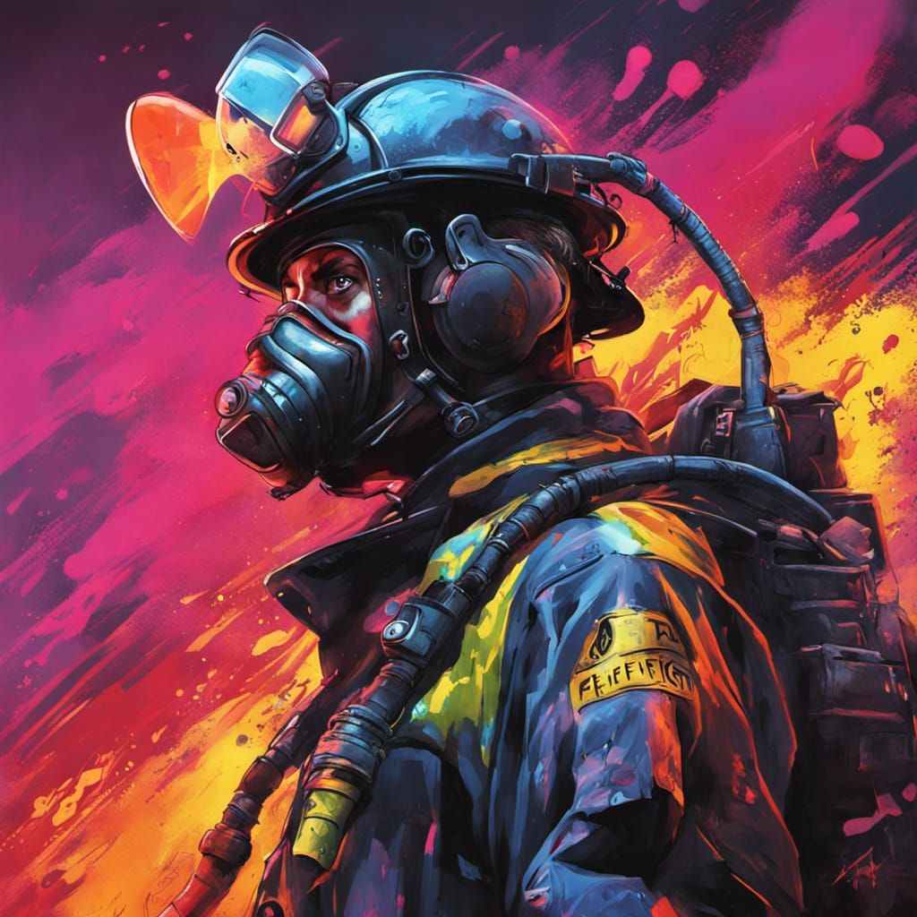 Cyberpunk Firefighter in Graffiti Street Art Style
