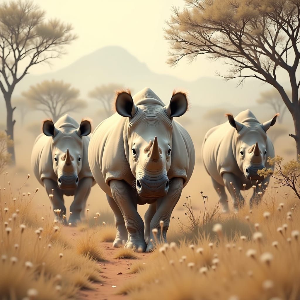 Majestic White Rhinoceros in a Sun-Drenched Savannah