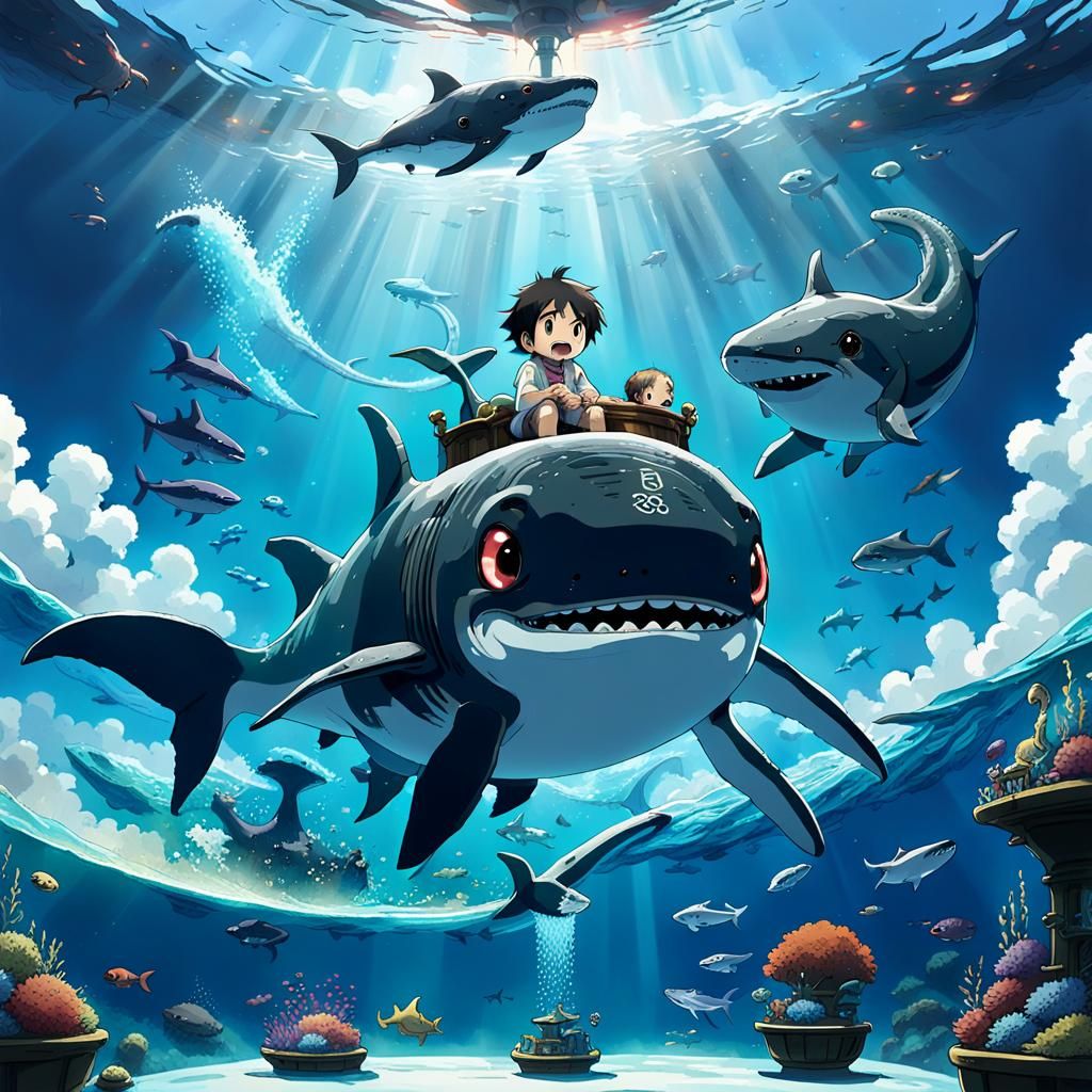 Anime-Style Baby King with Sea Creatures