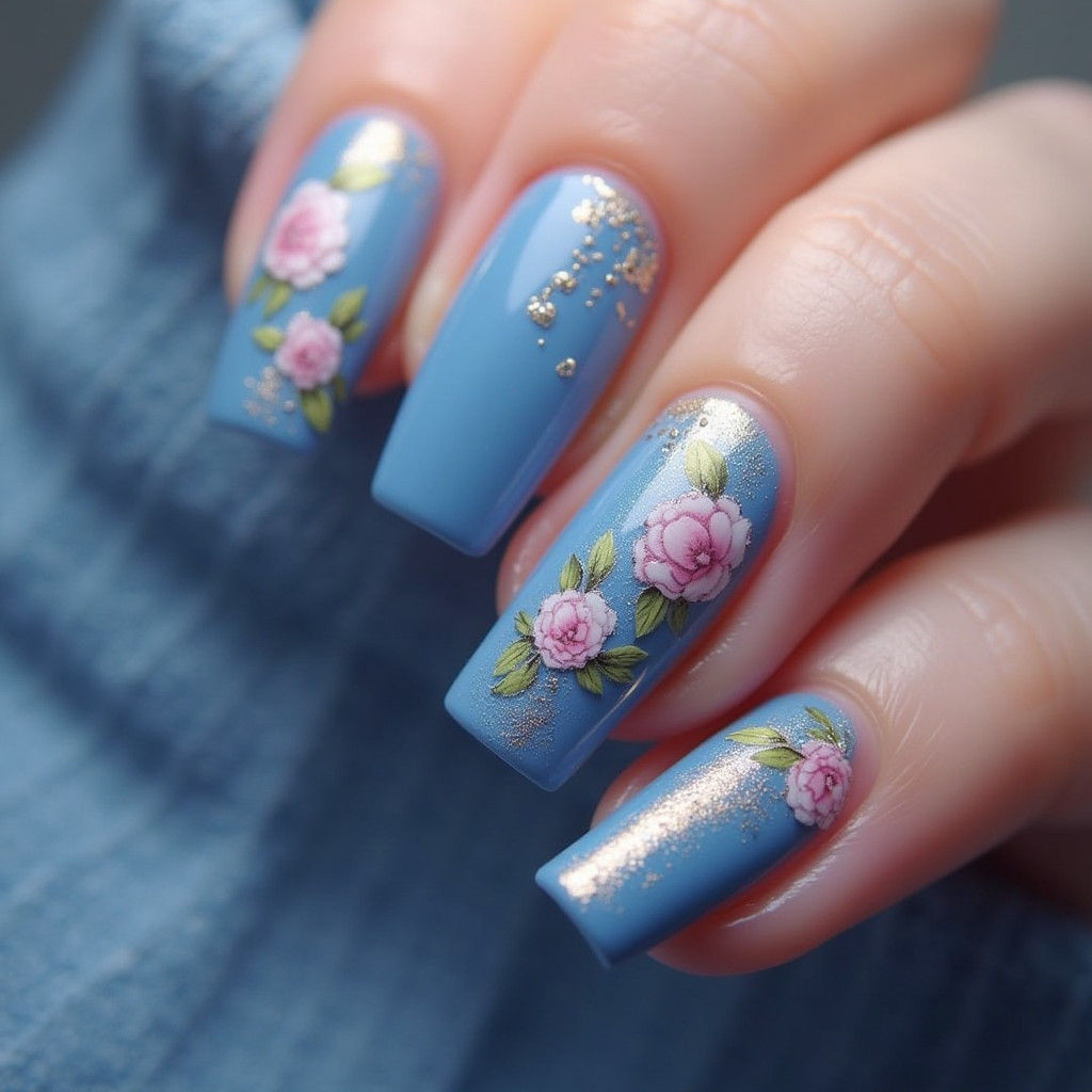 Fleer Bleue Floral Nail Art in Matte Painting Style