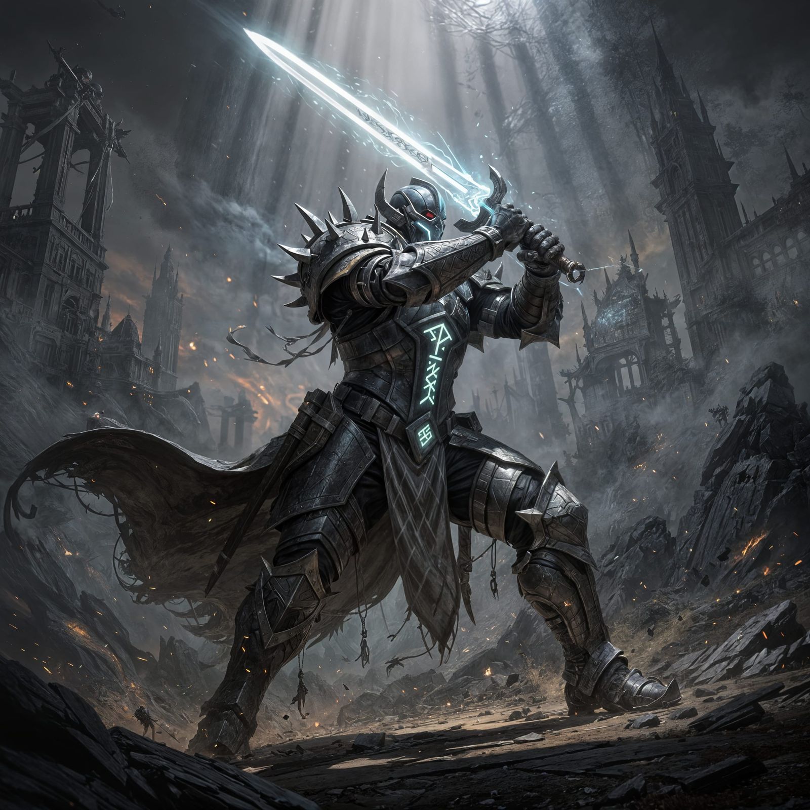Dark Fantasy Fighter Prepares Sword Thrust - Epic Concept Ar...