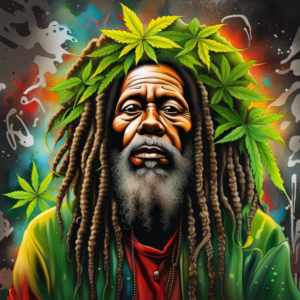 Rastafari Graffiti Art with Cannabis Leaves