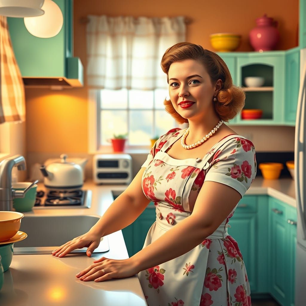 Retro American Housewife in Kitchen Bliss