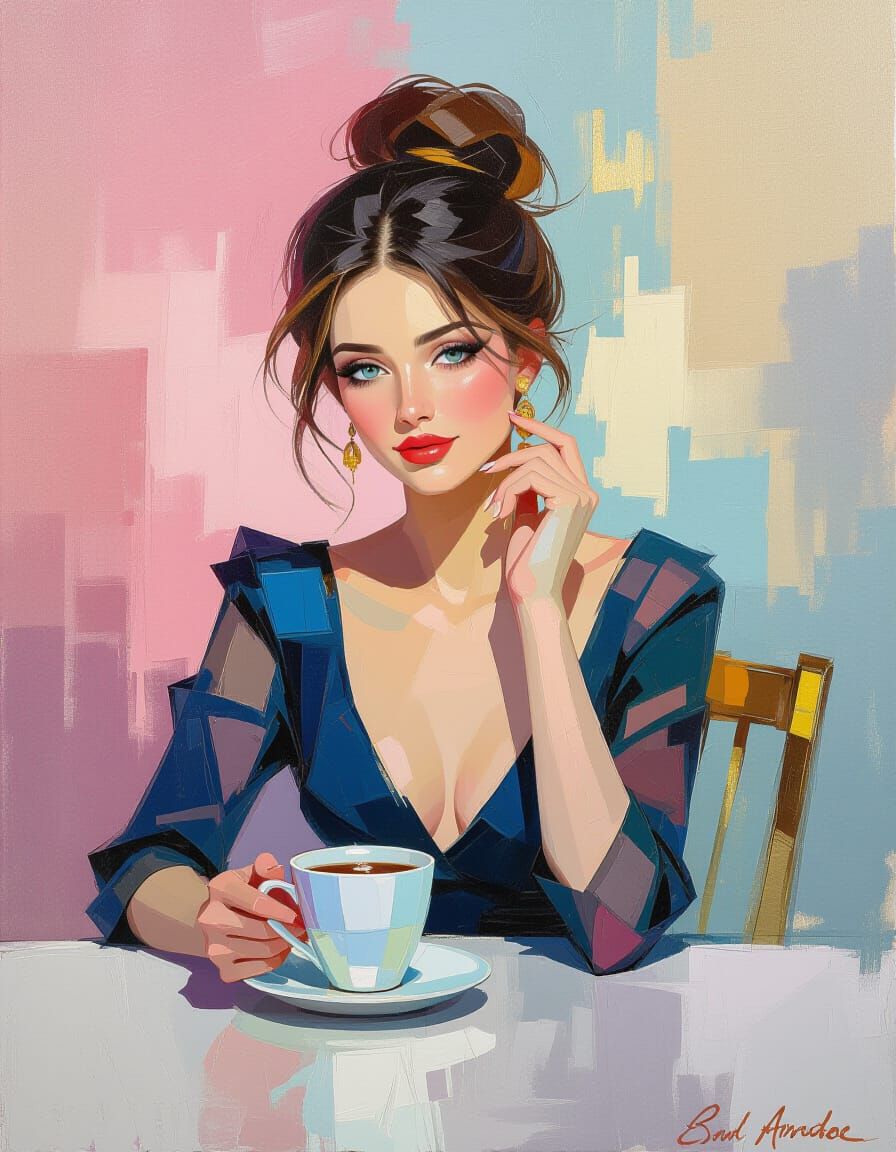 Impressionistic Coffee Break in Radiant Colors
