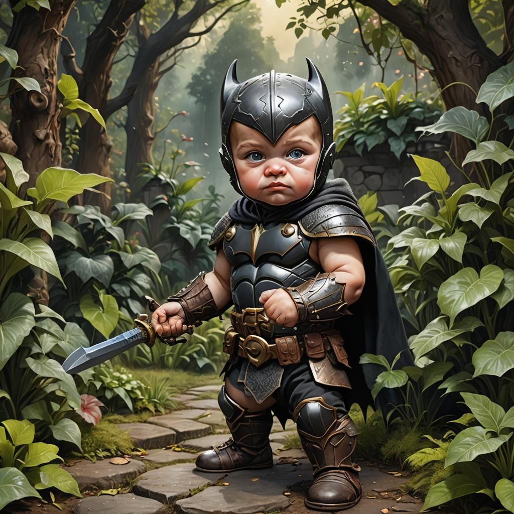 Baby Barbarian Batman in Secret Garden: Digital Illustration
