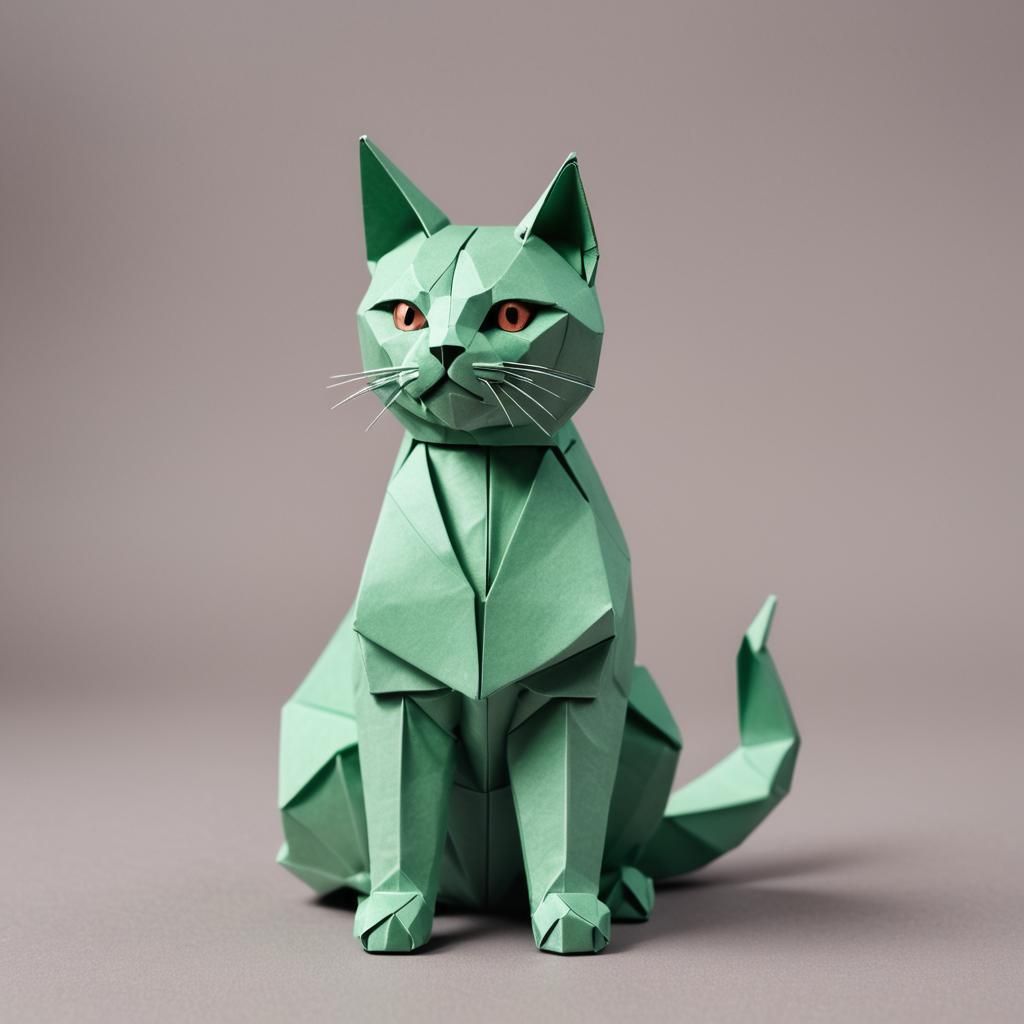 Origami Cat in Smooth Colors, Close-Up