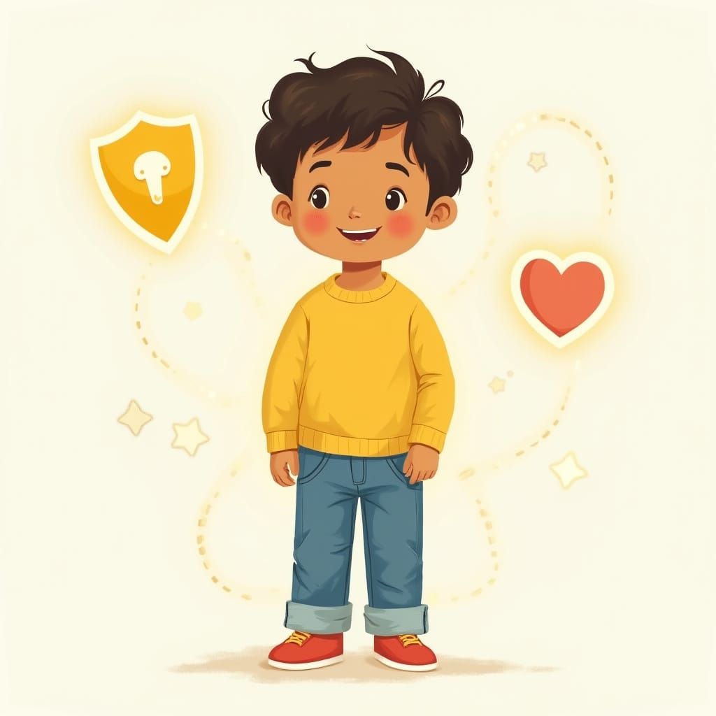 Confident Child with Glowing Boundaries in Whimsical Style