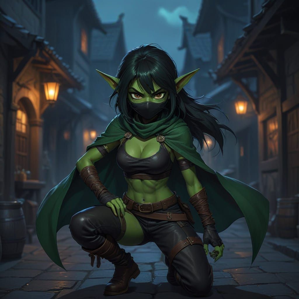 Stealthy Goblin Ninja in Dark Tavern