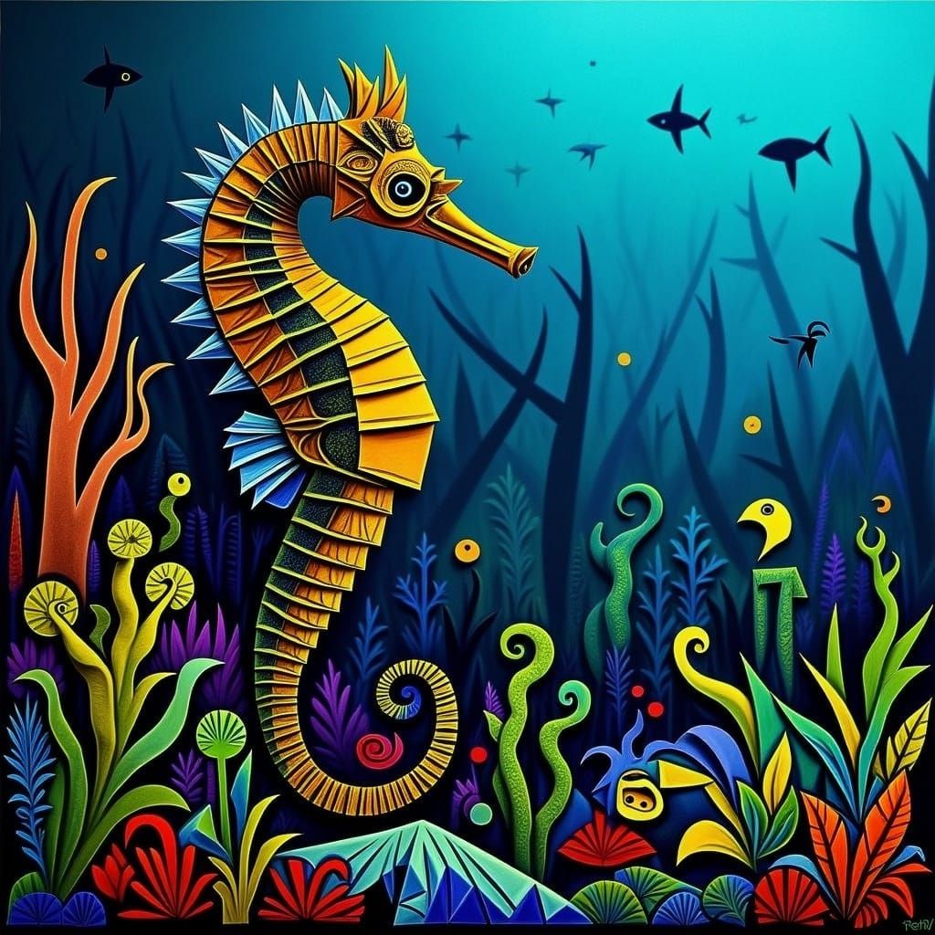 Seahorse in Coral Reef with Jungle Colors
