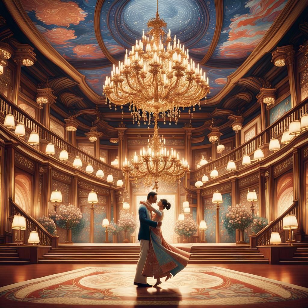 Elegant Couple Dancing: Anime Pastel Watercolor Art