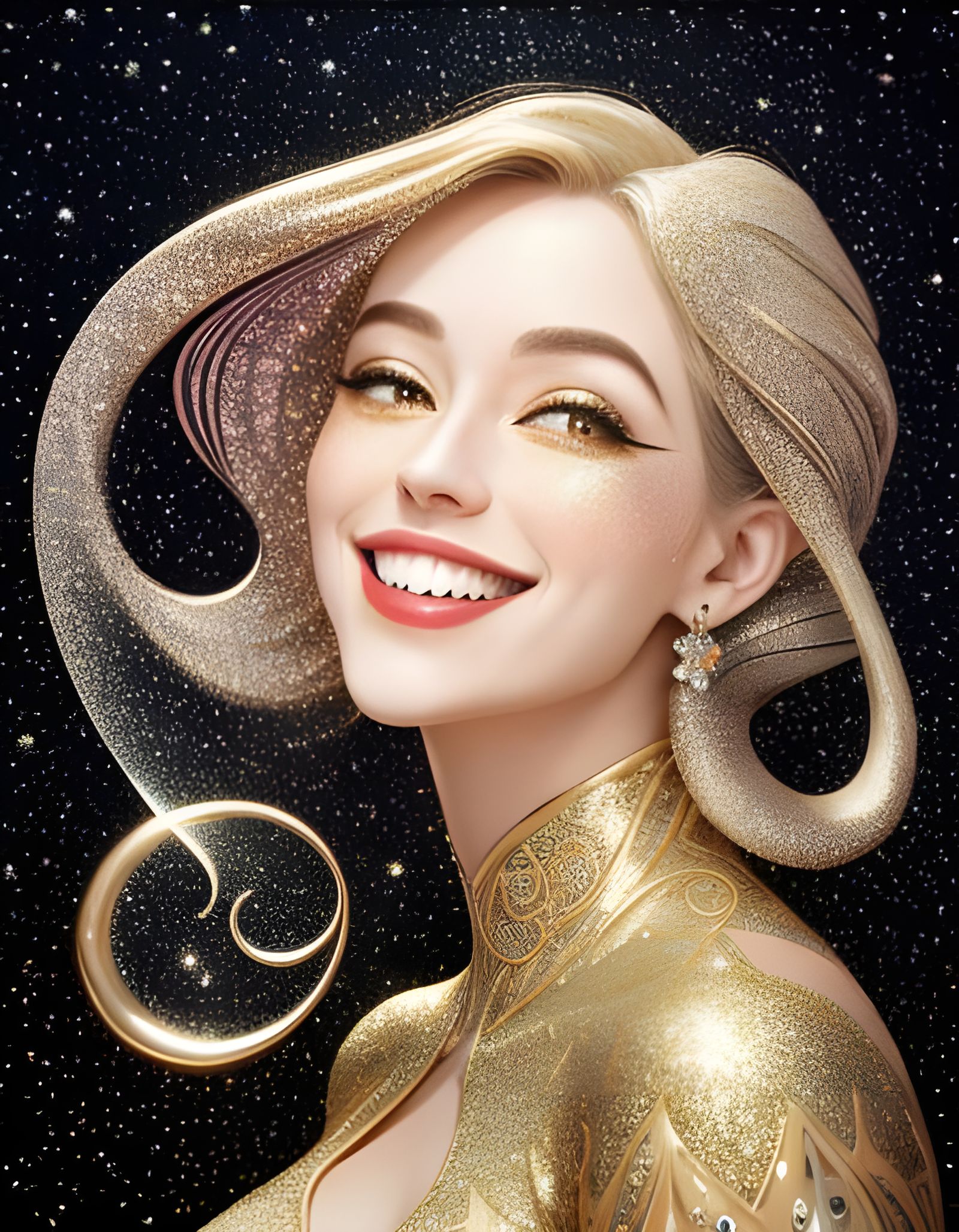 Joyful Girl Portrait in Surreal Dot Painting Style